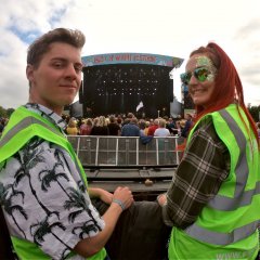 Staff enjoy the delights of the Main Stage at IOW 2019.