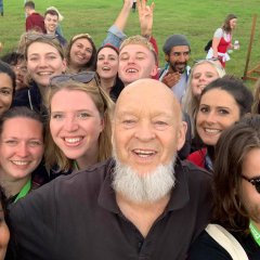 Michael Eavis with staff at Glastonbury 2019